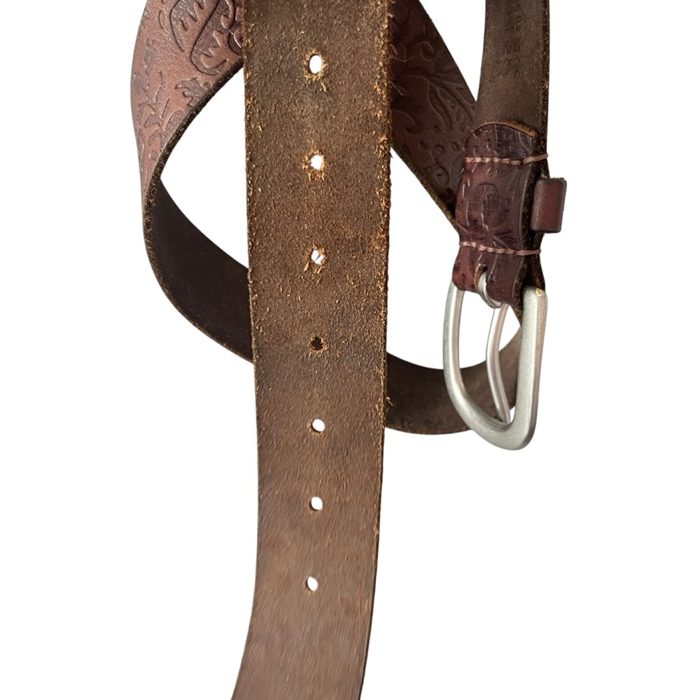 Vintage American Eagle Brown Leather Belt Floral Stamped Size Medium M - Picture 7 of 8